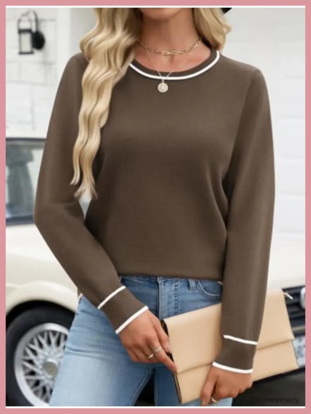 Women's Long Sleeve Crew Neck Pullover Sweater, Soft Ribbed Knit Top,